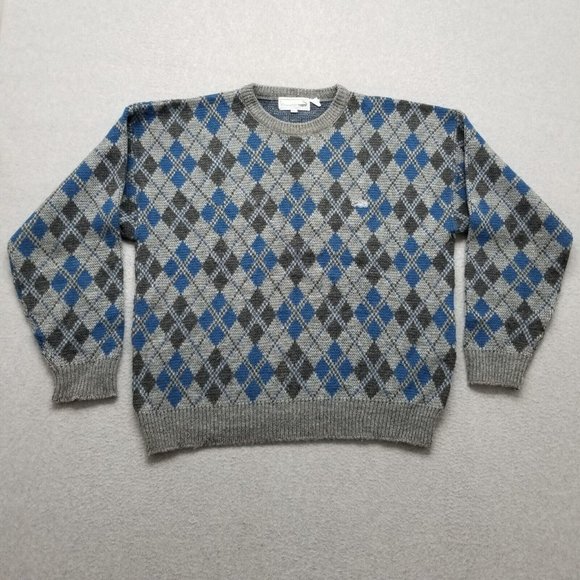 Crocodile Sweater Mens‎ XL Blue Gray Long Sleeve Pullover Crew Neck Wool Acrylic - Picture 1 of 13